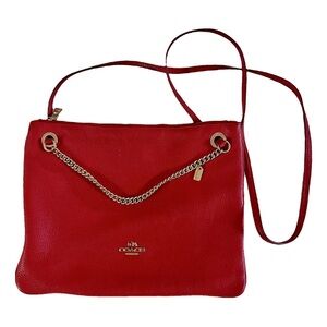 Coach Red Leather Crossbody with Gold Chain Accent NWOT